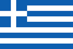 A flag of greece with the greek letter e on it.